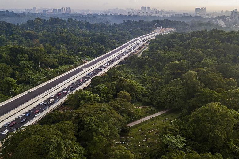 Aerial view of Lornie Highway and Bukit Brown Cemetery