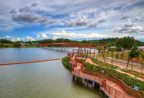 Punggol Waterway Park with red bridge to lorong halus