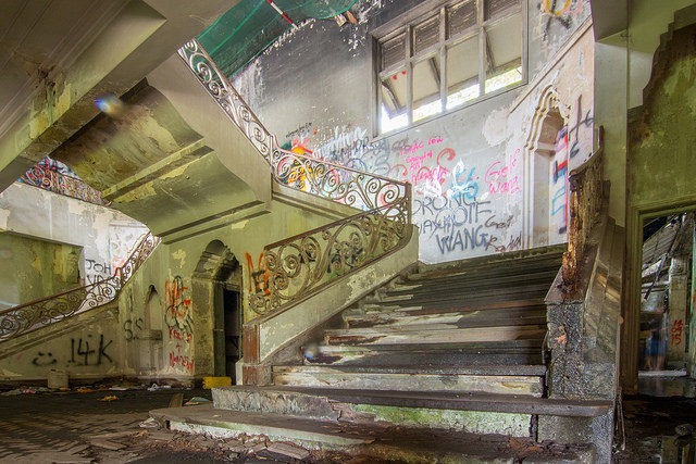 stairs leading to second floor at abandoned istana woodneuk